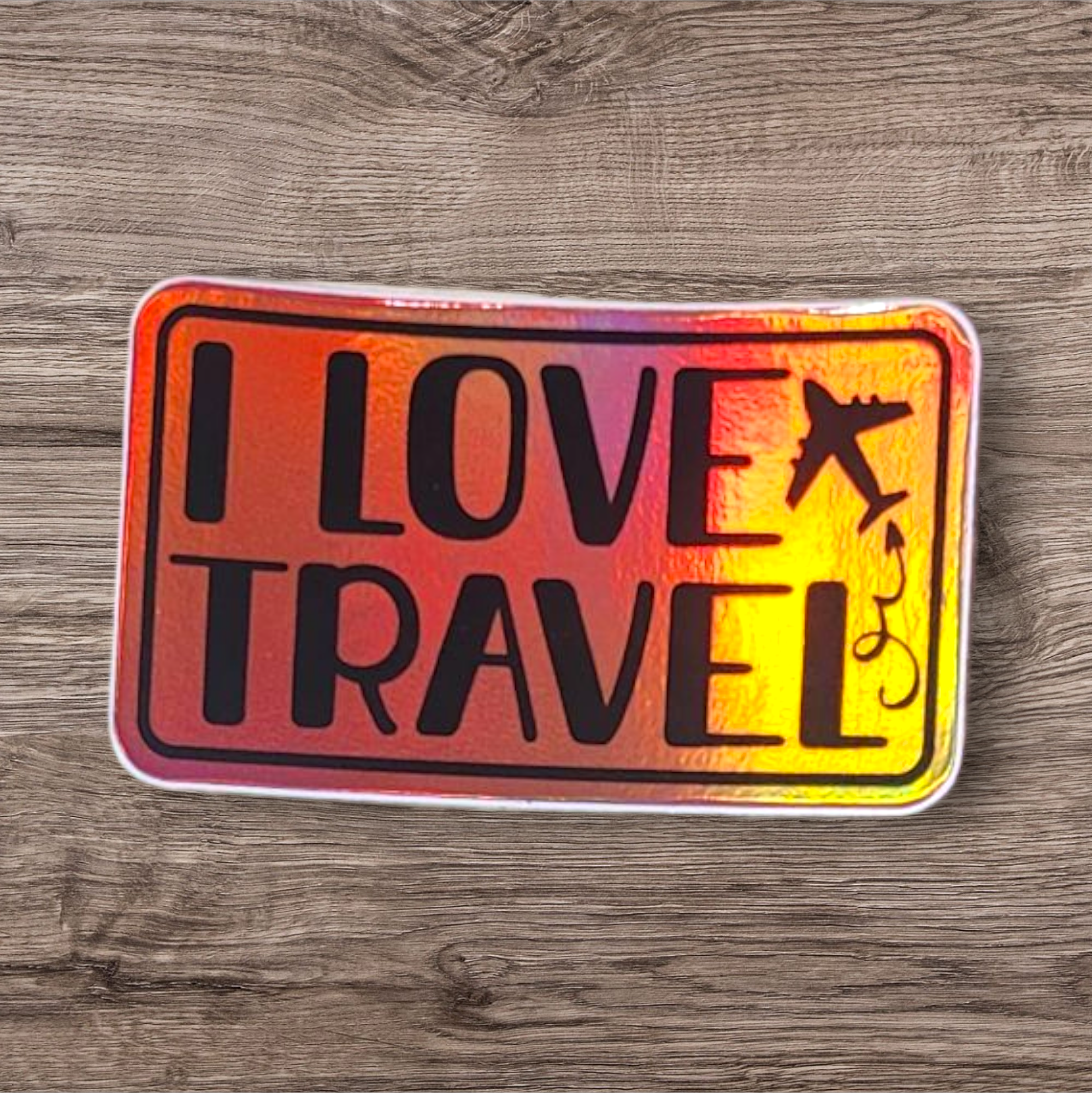 Holographic I Love Travel Sticker