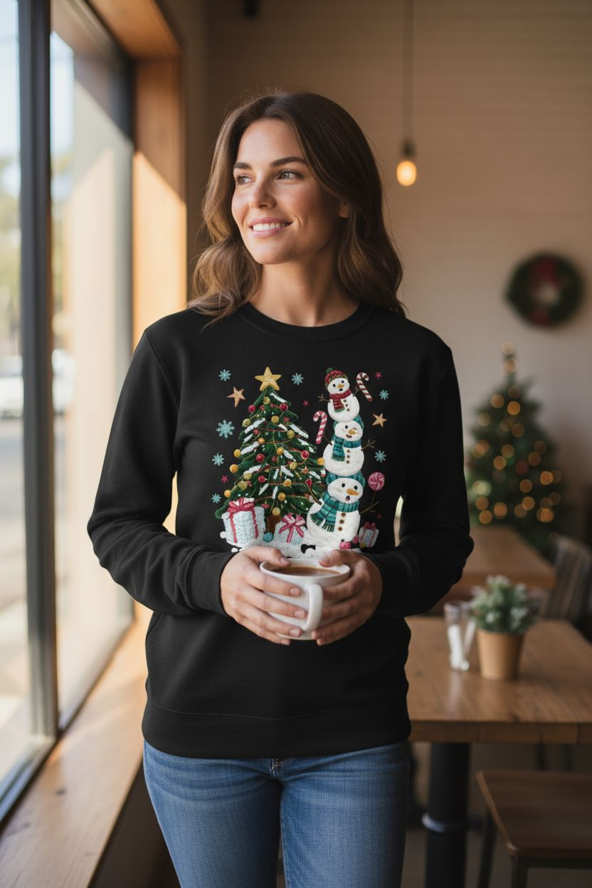 Stacked Snowmen Knit Print Transfer