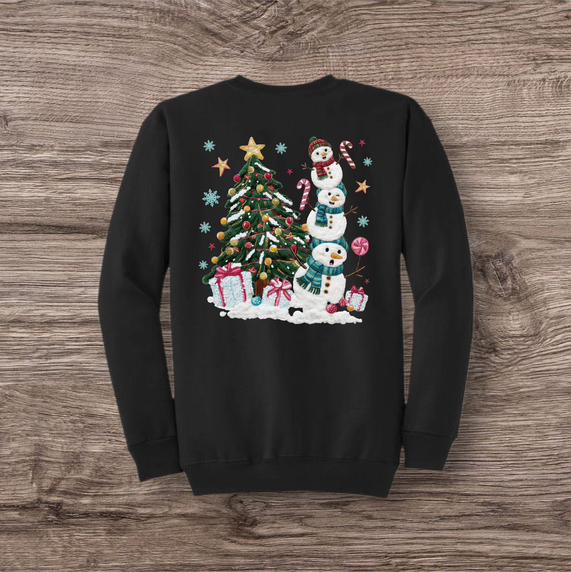 Stacked Snowmen Knit Print Transfer