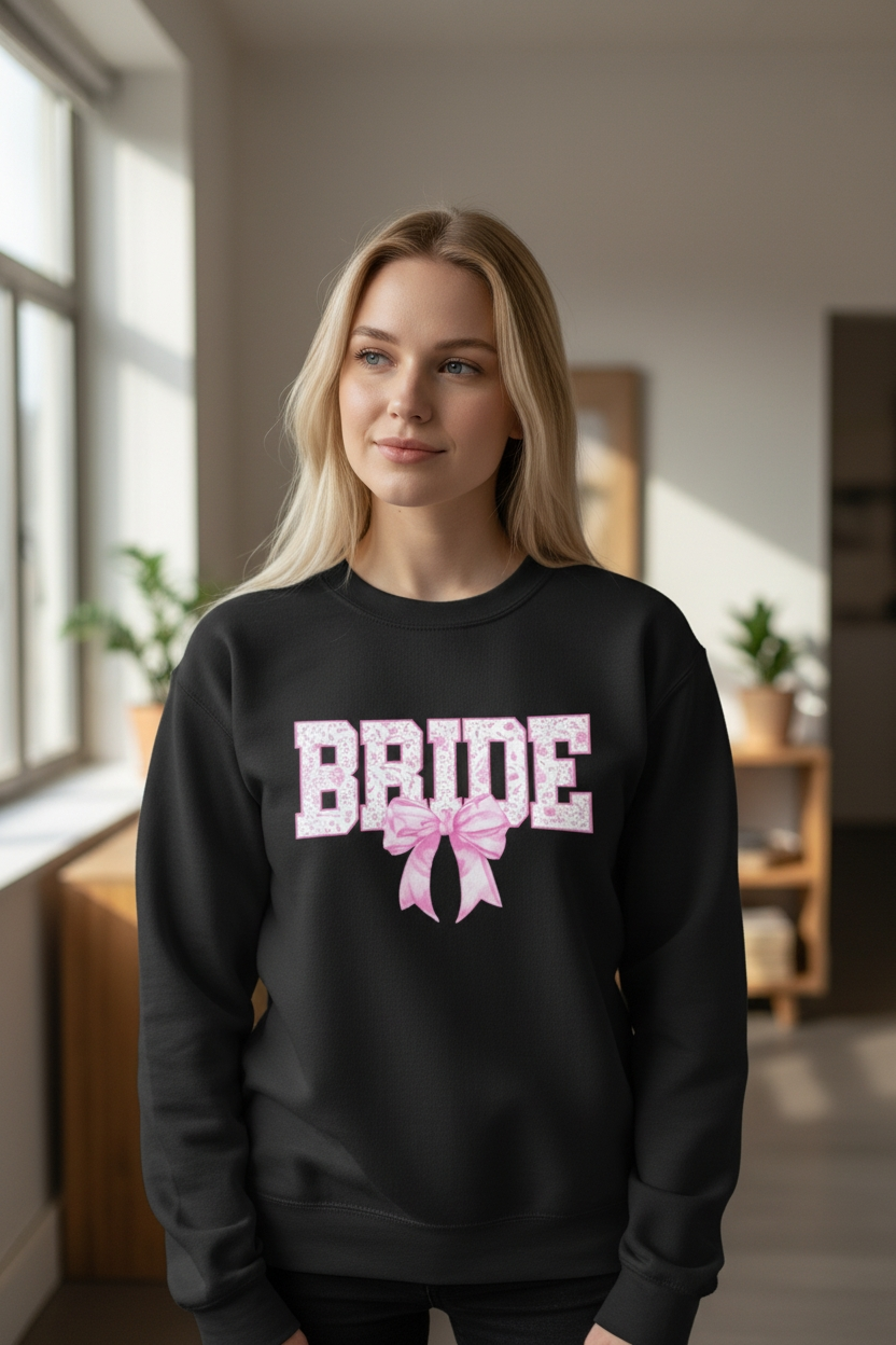 Black Crew Bride with Pink Bow