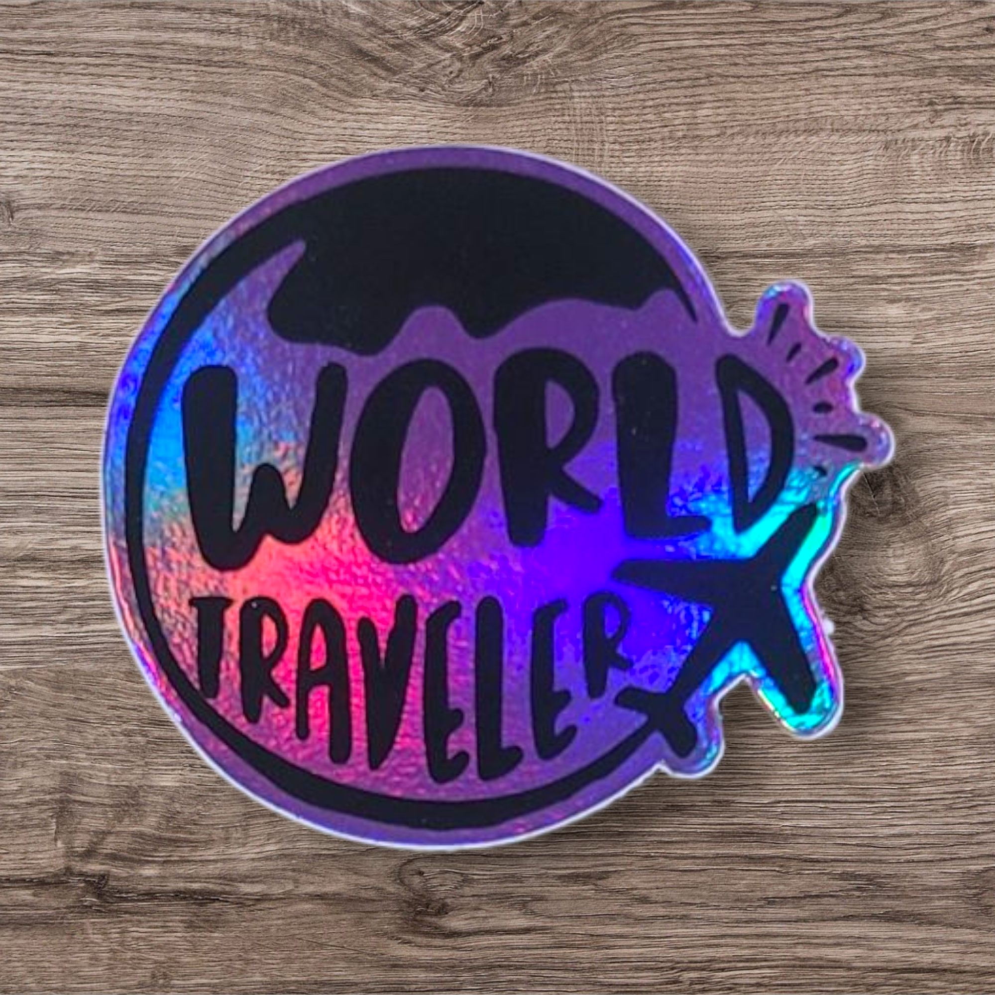 Holographic World Traveler Sticker